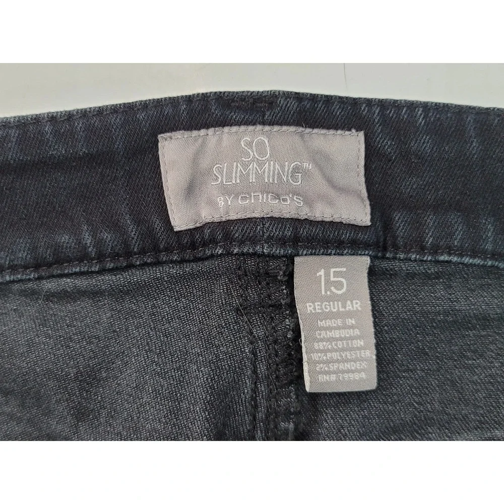 Chicos Womens Size 1.5 US 10 So Slimming Jeans‎ Black Denim Ankle Regular